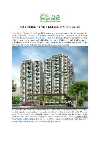 Best 2 Bhk Flats For Sale in KR Puram by Arsis Green Hills