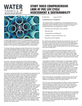 STUDY TAKES COMPREHENSIVE LOOK AT PVC LIFE CYCLE ASSESSMENT & SUSTAINABILITY