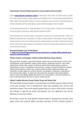 Sleep Disorder Treatment Market Expected to Increase Highest Revenue by 2028