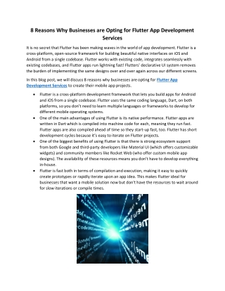 8 Reasons Why Businesses are Opting for Flutter App Development Services