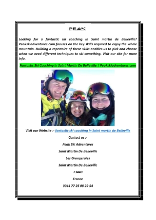 Fantastic Ski Coaching in Saint Martin De Belleville  Peakskiadventures.com