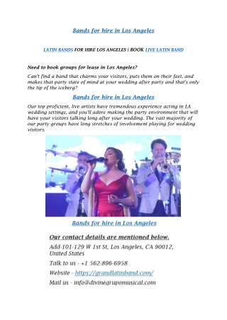 Bands for hire in Los Angeles