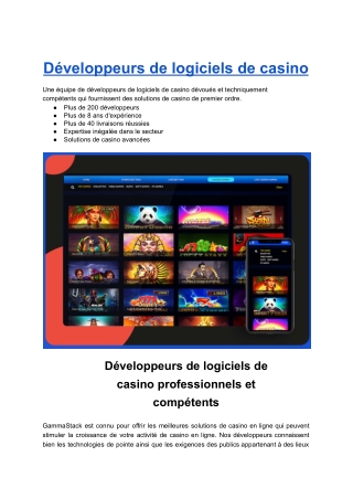 Développeurs De Logiciels De Casino