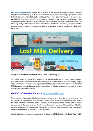 Last Mile Delivery Market Growth Prospects &  Leading Players