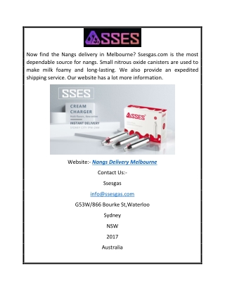 Nangs Delivery Melbourne  Ssesgas