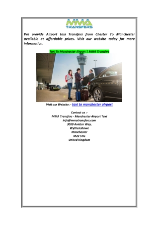 Taxi To Manchester Airport  MMA Transfers