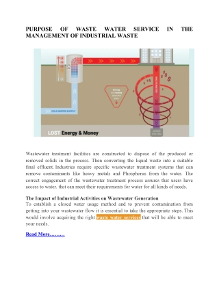 PURPOSE OF WASTE WATER SERVICE IN THE MANAGEMENT OF INDUSTRIAL WASTE