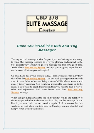 Have You Tried The Rub And Tug Massage