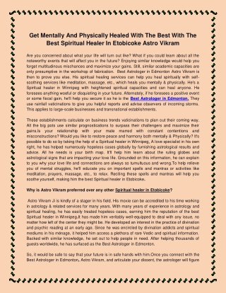 Get Mentally And Physically Healed With The Best With The Best Spiritual Healer In Etobicoke Astro Vikram