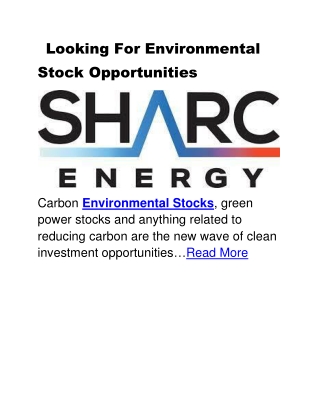 Looking For Environmental Stock Opportunitie