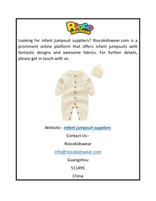 Infant Jumpsuit Suppliers  Riocokidswear