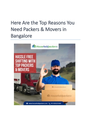 Here Are the Top Reasons You Need Packers & Movers in Bangalore