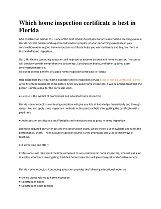 Which home inspection certificate is best in Florida?