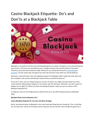 Casino Blackjack Etiquette