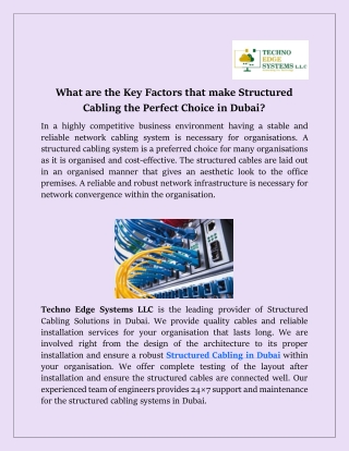 What are the Factors that make Structured Cabling the Perfect Choice in Dubai?