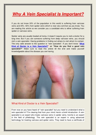 Why A Vein Specialist Is Important