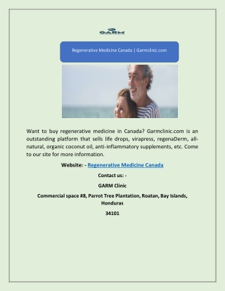 Regenerative Medicine Canada | Garmclinic.com