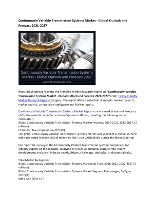 Global Continuously Variable Transmission Systems Market Research Report 2021-20