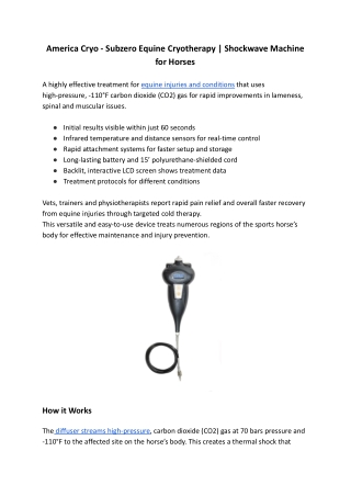 America Cryo - Subzero Equine Cryotherapy _ Shockwave Machine for Horses