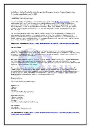 Metal Foam Market Trends, Statistics, Competition Strategies, Revenue Analysis, Key Leaders, Regional Analysis By Foreca