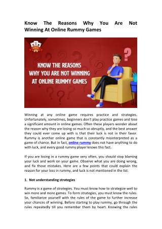 Know The Reasons Why You Are Not Winning At Online