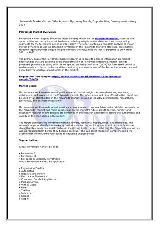 Polyamide Market Current Sales Analysis, Upcoming Trends, Opportunities, Development History 2027