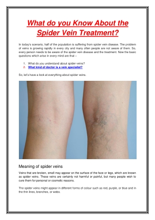 What do you Know About the Spider Vein Treatment