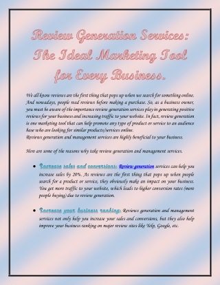 Reviews Generation Services_ The Ideal Marketing Tool for Every Business