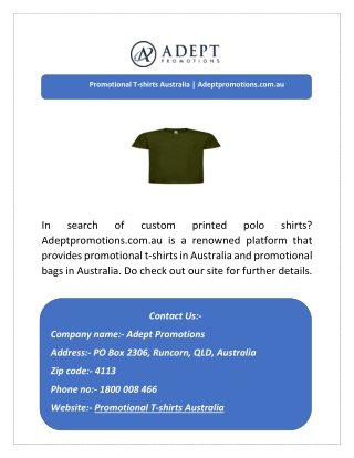 Promotional T-shirts Australia | Adeptpromotions.com.au