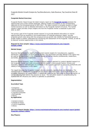 Fungicide Market Growth Analysis by Top Manufacturers, Sales Revenue, Top Countries Data till 2027