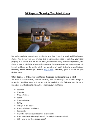 10 Steps to Choosing Your Ideal Home