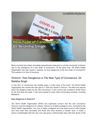 Omicron Variant How Dangerous is The New Type of Coronavirus -Dr. Nishtha Singh