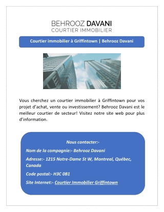 Courtier immobilier à Griffintown | Behrooz Davani