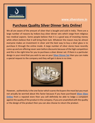 Purchase Quality Silver Dinner Sets Online!