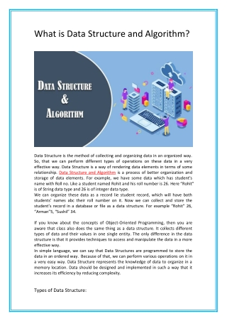 What is Data Structure and Algorithm