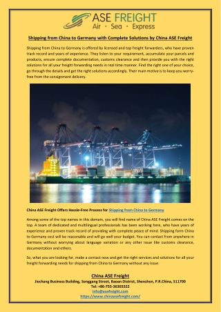 Shipping from China to Germany with Complete Solutions by China ASE Freight