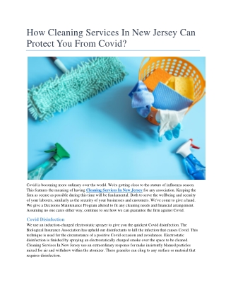 How Cleaning Services In New Jersey Can  Protect You From Covid?