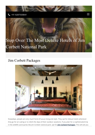 Stop Over The Most Deluxe Hotels of Jim Corbett National Park