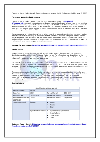 Functional Water Market Growth Statistics, Future Strategies, Covid-19, Revenue And Forecast To 2027