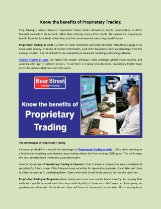Know the benefits of Proprietary Trading