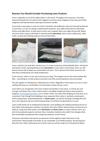 Reasons You Should Consider Purchasing Linen Products