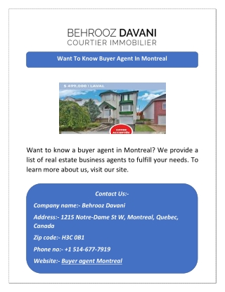 Want To Know Buyer Agent In Montreal