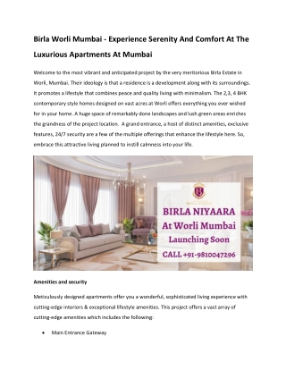 Birla Worli Mumbai - Experience Serenity And Comfort At The Luxurious Apartments At Mumbai