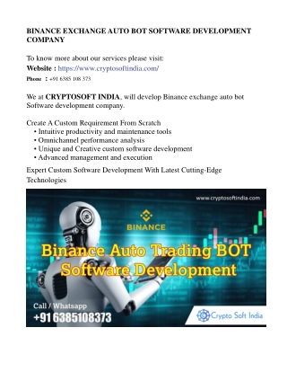 BINANCE EXCHANGE AUTO BOT SOFTWARE DEVELOPMENT COMPANY