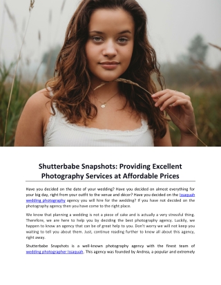 Shutterbabe Snapshots Providing Excellent Photography Services at Affordable Prices