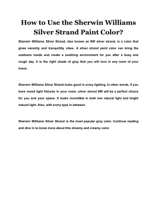 How to Use the Sherwin Williams Silver Strand Paint Color?