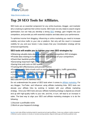 Top 20 SEO Tools for Affiliates