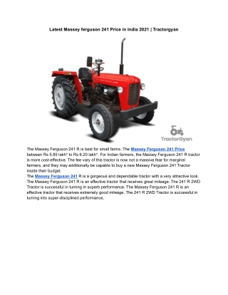 Latest Massey ferguson 241 Price in India 2021 | Tractorgyan