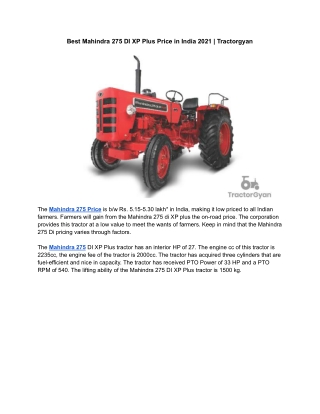 Best Mahindra 275 DI XP Plus Price in India 2021 | Tractorgyan
