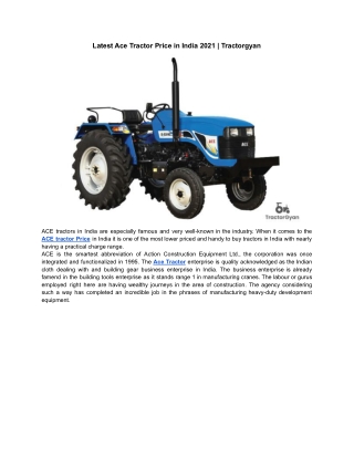 Latest Ace Tractor Price in India 2021 | Tractorgyan